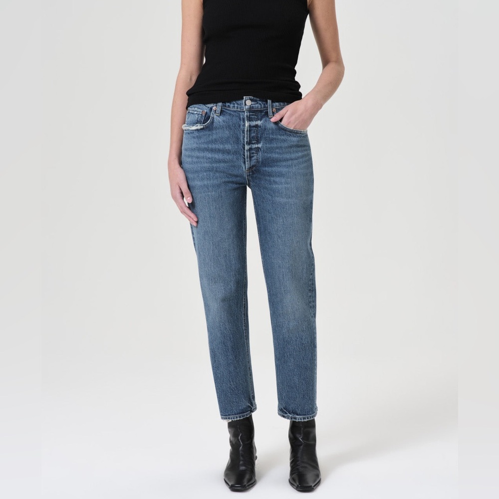 Agolde Riley Crop Dark Wash Distressed Straight Jeans 26